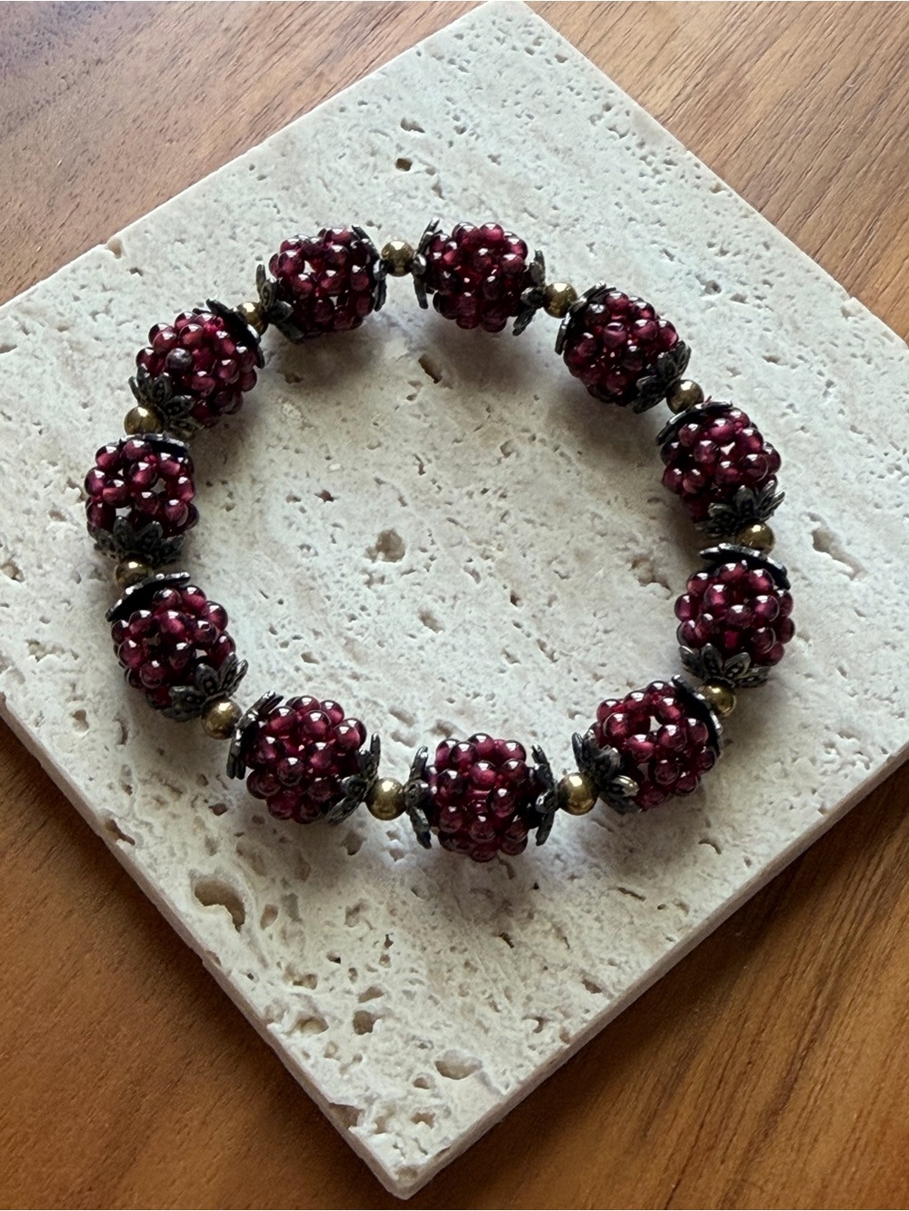 Handcrafted Burgundy Bead Stretch Bracelet